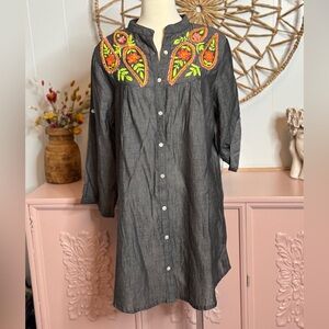 Velzera Charcoal 2XL Tunic with Floral‎ Embroidery